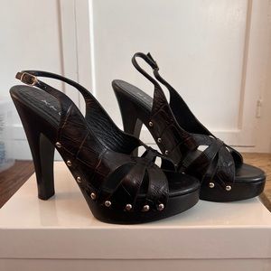 Black Leather Studded Heels